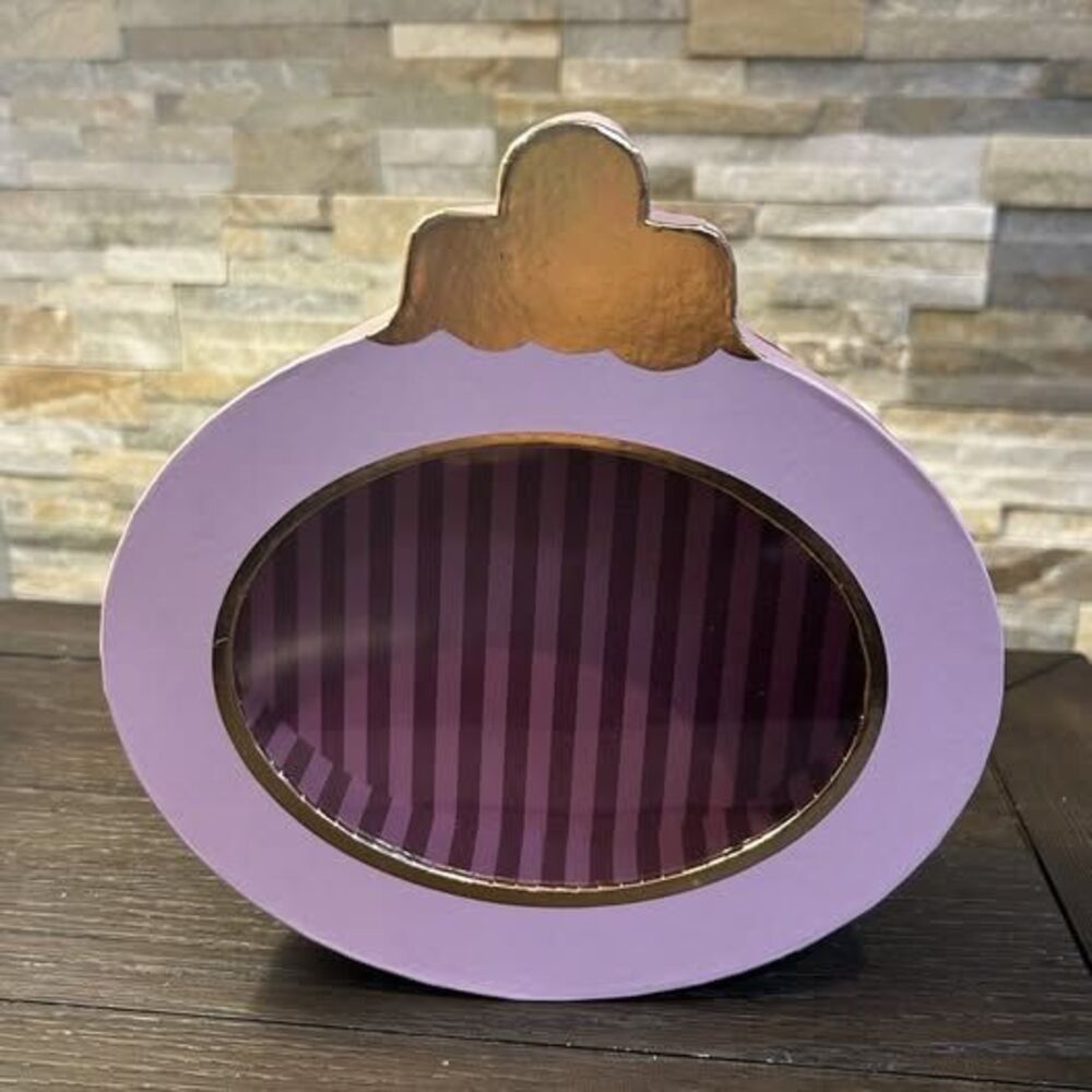 Ashland Christmas Ornament Striped Cardboard Gift Box Pink Red Gold